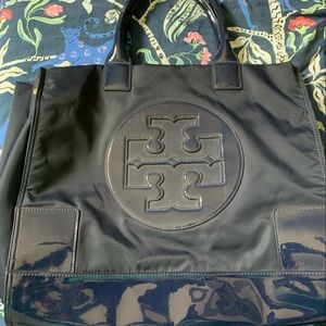 Navy nylon and patent Tory Burch tote